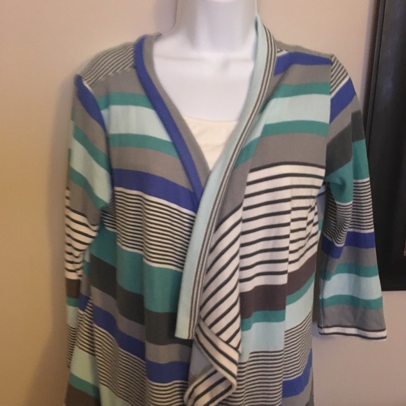NWT Myobe 3/4 sleeve printed blue stripe cardigan - Picture 12 of 16